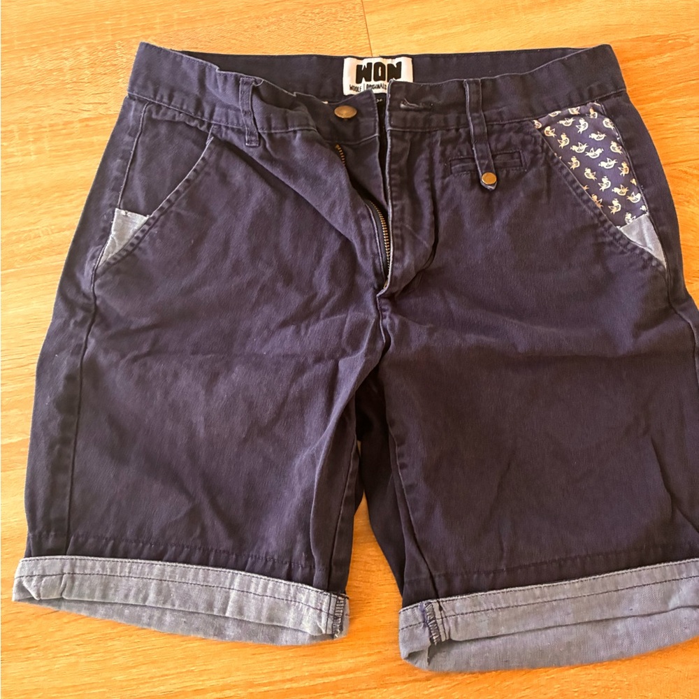 Navy Men's Flat Front Shorts - Picture 3 of 4